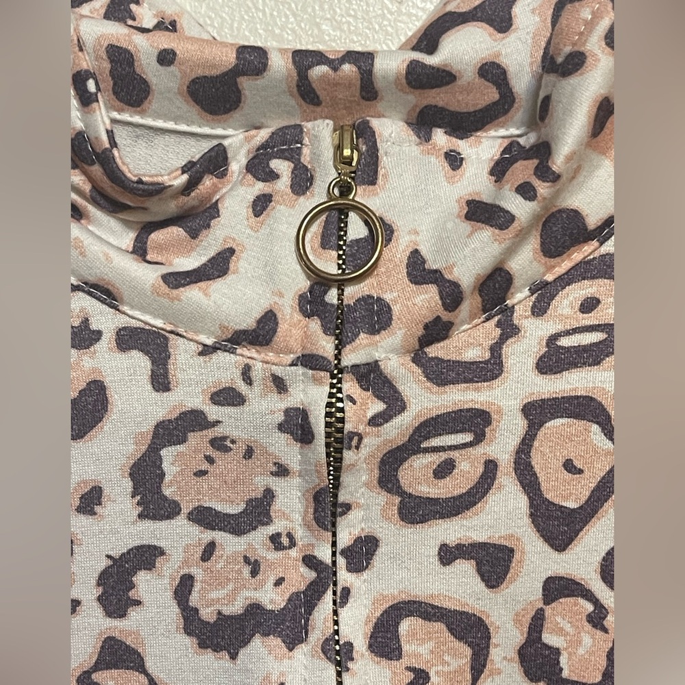 Leopard Print and Orange 3/4 zip Sweatshirt - Picture 4 of 4